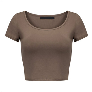Women's Solid Color Crop <b>Top</b> Short Sleeve Criss-<b>cross</b> Casual Blouse Knitted Spandex Cotton Regular Fit Autumn Anti-shrink - Product Image 1