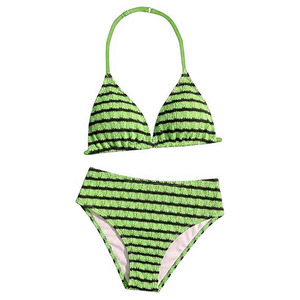 Conjunto de Bikini Halter a Rayas Verdes para Mujer, Traje de Baño de Dos Piezas de Cintura Alta, Tejido Elástico, Ropa de Playa, Personalizado OEM, para Viajes de Verano - Product Image 1