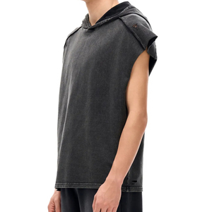 High Quality Men's Hooded Sleeveless Boxy Fit Vintage Streetwear Tank <b>Top</b> <b>Distressed</b> Splice Design Oversized Retro Fashion - Product Image 4