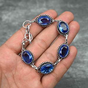 Bracelet artisanal en argent sterling 925 avec pierre d'iolite, pierre bleue naturelle, cadeau pour femme - Product Image 6