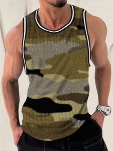 Camisetas sin mangas de cuello alto para hombre, 100% algodón no tejido, corte formal, longitud regular, estilo vintage lavado, con estampado de leopardo en la parte delantera - Product Image 4