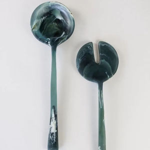 Handcrafted Resin Beaded Salad Server <b>Set</b> Elegant Durable Dishwasher Safe Custom <b>Colour</b> Serving Spoons Forks Home Dining - Product Image 3