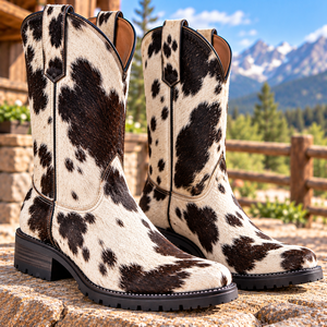 Bottes de cowboy personnalisées en cuir de vache à poils pour hommes et femmes |   Chaussures en cuir artisanales |   Bottes western faites à la main - Product Image 6