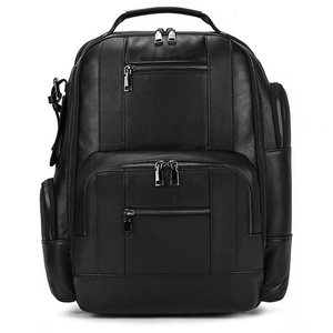 Minimalist Black Genuine Leather <b>Laptop</b> <b>Backpack</b> with Zipper Closure and Shoulder Straps for Daily Use - Product Image 6