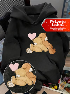KCVR Cartoon <b>Bear</b> Print Women's Hoodie Autumn/Winter/Spring/Summer Casual Sporty Pattern Front Logo <b>Cute</b> Design - Product Image 1