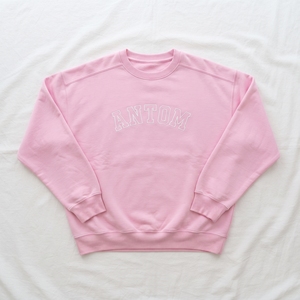 Sudadera Rosa con Cuello Redondo y Logotipo Personalizado Bordado, Unisex, Oversize, de Algodón Grueso, Estilo Varsity, Streetwear - Product Image 2