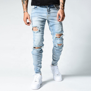 Jeans slim déchirés et délavés pour hommes, coupe droite, extensibles, design personnalisé, nouvelle collection, vente chaude - Product Image 2
