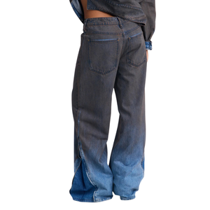 Jean ample taille haute en denim délavé 100 % coton respirant pour femme, coupe décontractée, longueur pleine, fermeture éclair latérale - Product Image 2
