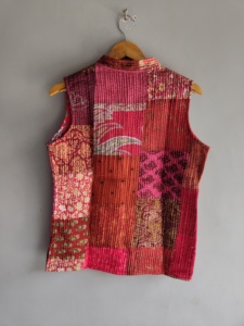 Chaleco bohemio de algodón con patchwork para mujer, cuello mandarín, sin mangas, acolchado, con bolsillos, prenda exterior, regalo para ella - Product Image 6