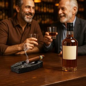 Cendrier en marbre noir fait main avec repose-cigare en bois, accessoire de luxe pour fumer des cigares - Product Image 2