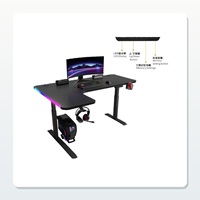 Bureau d'ordinateur moderne en bois en forme de L avec réglage électrique de la hauteur, éclairage RGB et préréglages de mémoire pour le bureau et l'e-sport