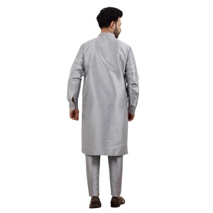 Shahi Vastra <b>Men's</b> Dupion Silk Wrinkle Free Kurta <b>Pajama</b> <b>Set</b> Grey | Indian Ethnic Wear | Wedding Diwali | Size 36-50 | Wholesale - Product Image 4