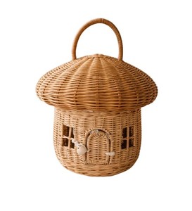 Handmade Rattan Mushroom House <b>Storage</b> <b>Basket</b> with Lid and Carry Handle Woven <b>Toy</b> <b>Basket</b> for Nursery Bedroom and Playroom Decor - Product Image 4