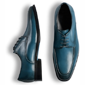Teal Genuine Leather Oxfords Pointed Toe Lace-Up Soft Autumn Winter Dress Shoes Anti-Slippery Rubber Outsole Office Career Wear - Product Image 1
