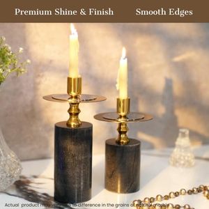 Brass Natural <b>Tall</b> <b>Candlestick</b> Holder Set Resin Marble Base Heat Resistant Handmade for Christmas Valentine's Day Home - Product Image 3