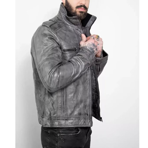 2026 Men's <b>Sheepskin</b> Leather <b>Jackets</b> Stand Collar Zipper Closure Windproof Slim Fit Autumn Style Leather <b>Jackets</b> - Product Image 2