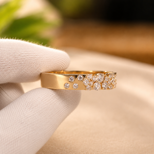 Bague de fiançailles plaquée or jaune, grappe de fleurs, moissanite, alliance de mariage, diamant rond, bijoux personnalisés - Product Image 4