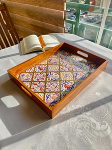 Square Wooden Tray for Coffee Serving with Written <b>Work</b> Kitchenware Eco Friendly Premium Natural Serving Decor Multipurpose - Product Image 2
