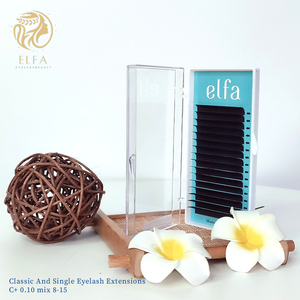 Extensions de cils en soie naturelle PBT coréen ELFA Classic de qualité supérieure, faites à la main, volume, noir mat, courbure CC/DD, longueur naturelle - Product Image 1