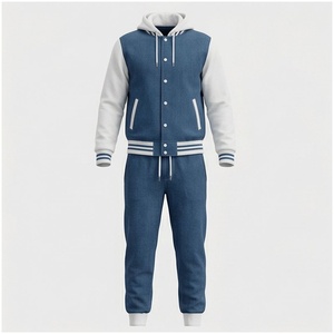 Conjunto Deportivo Azul Unisex de Manga Larga con Capucha y Botones en la Parte Delantera, Color Sólido, Corte Regular Informal, Ropa de Otoño, Material Transpirable - Product Image 1