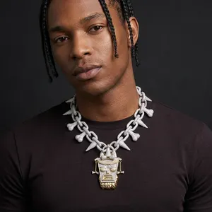 LAX DIORE JEWELS Trippie Redd Iced Pendant Link Chain <b>Silver</b> Plated Brilliant Cut Diamond Micro Insert Men's Hip Hop Jewelry - Product Image 1