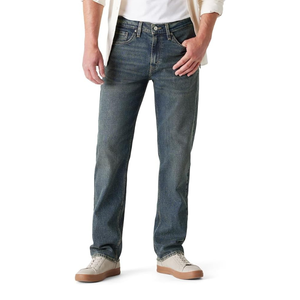 Jeans en denim décontractés pour hommes, coupe classique, bleu, taille mi-haute, pour le travail et les sorties du week-end - Product Image 1