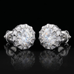 Women's 18K White Gold Round Brilliant Cut <b>Halo</b> Style Stud <b>Earrings</b> Lab Diamond IGI Certified Classic Jewelry Everyday Wear - Product Image 2