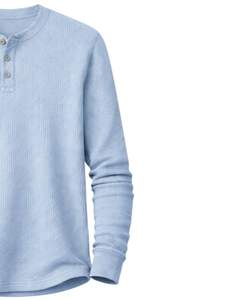 Mens Waffle Henley Long Sleeve <b>Thermal</b> T Shirt Light Blue Casual Button Neck Winter Wear <b>Top</b> Cotton Slim Fit Breathable Fabric - Product Image 4