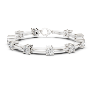 Bracelet en or blanc 18 carats avec diamants taille ronde 5,10 mm, 10 pierres, luxe, étincelant, élégant, pour mariage, fête, bijoux fins, cadeau pour femme - Product Image 1