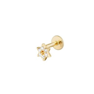 Pendiente de Oro Sólido de 14k con Pequeña Estrella y Diamante, Venta al por Mayor Directa de Fábrica, Labret con Rosca Interna y Parte Trasera Plana - Product Image 1
