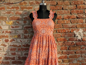 Vestido Estampado a Mano, Hecho a Mano en India, Vestido Estampado en Bloque, Vestido de Algodón con Capas para Mujer, Regalo para Mujer - Product Image 6