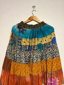 Bohemian <b>Patchwork</b> Breathable Silk Maxi <b>Skirt</b> One Size S to XL Big Flare - Product Image 5
