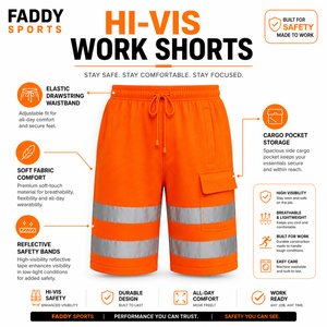 Shorts de travail haute visibilité, pantalons cargo réfléchissants pour la construction avec ceinture élastique – Vente en gros - Product Image 6