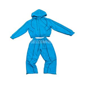 Men <b>Red</b> Hooded Sweatsuit Set Full Zip Sweatshirt and Jogger Pants Solid Color Casual Loose Fit Sweatsuit - Product Image 5