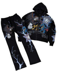 Custom Men's French Terry Sweatsuit 100% Soft Cotton Graphics Dtg Printed Hoodie Jogger <b>Set</b> Full Zip Streetwear Tracksuit - Product Image 3