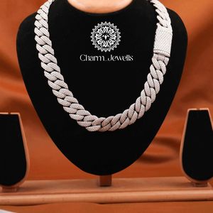 Collier pour homme Charm_Jewells en moissanite et perle d'eau douce, coupe brillante, argent 925 plaqué or 14 carats, chaîne à maillons, style hip-hop - Product Image 1