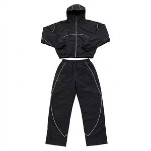Wholesales Custom Logo Black Panels Men's 100% Polyester Eco-Friendly Waterproof <b>Wind</b> <b>Breaker</b> Sporty Pants Sets Winter Quick Dry - Product Image 1