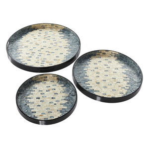 Hot Selling <b>Grey</b> Geometric 3 Piece Stackable Round Mother Of Pearl Tray <b>Set</b> Decorative <b>Table</b> Decor Wholesale - Product Image 1