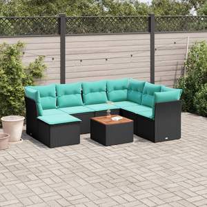 Set di divani da giardino in polyrattan nero da 8 pezzi con cuscini - Product Image 1