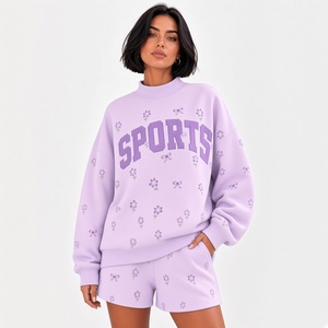 Ensemble 2 pièces OEM pour femme, short en coton tricoté rouge, coupe ample, col rond, tenue de sport, broderie florale, tenue décontractée printemps-été - Product Image 4