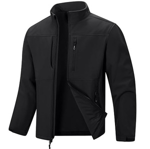 Veste Softshell d'extérieur coupe-vent respirante noire unie avec poche poitrine zippée, personnalisable OEM, très vendue - Product Image 1