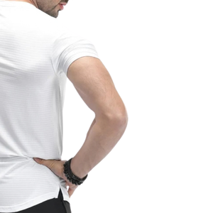 T-shirt de sport pour homme personnalisé blanc à séchage rapide, coupe semi-ajustée, en maille extensible polyester élasthanne, pour entraînement en salle de sport, OEM - Product Image 6