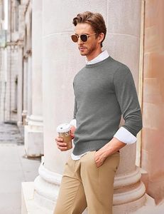 เสื้อสเวตเตอร์ถักสีพื้นสำหรับผู้ชาย แขนยาว ใส่ได้ในฤดูใบไม้ร่วง - Product Image 6