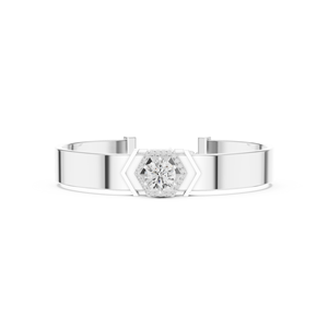 Bracelet en cuir avec diamants hexagonaux en or blanc 18 carats - Product Image 1