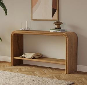 Mesa Consola de Metal Curvada con Acabado Natural, Estante Inferior Abierto, Almacenamiento, Muebles Modernos para Sala de Estar - Product Image 6