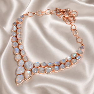Collar llamativo de piedra lunar arcoíris natural, plata de ley 925, chapado en oro rosa y oro amarillo, joyería hecha a mano, aniversario - Product Image 3