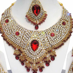 Indian Royal Copper Zircon Gold Plated Vintage Bridal Jewelry Set Flower Design Women Wedding Party Traditional Elegance Regal - Product Image 2
