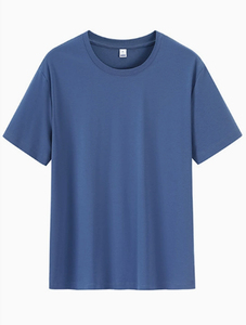T-shirt à manches courtes en coton noir pour homme, col rond, coupe classique, couleur unie, jersey tricoté, col rond - Product Image 5