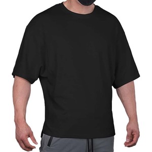 Camiseta lisa para hombre, manga corta, tacto suave, cuello redondo, lista para impresión personalizada, camiseta negra extragrande para hombre - Product Image 1