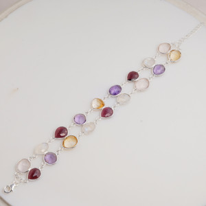 Amethyst Garnet Rose Quartz Citrine Multi <b>Gemstone</b> <b>Bracelet</b> 925 Sterling Silver Bezel Set Minimalist Adjustable Unisex Gift - Product Image 2
